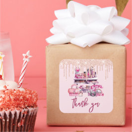 Glam Makeup Girl Birthday Fyrkantigt Klistermärke