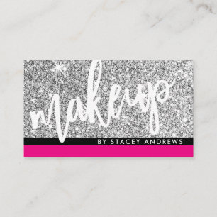 GLAM MAKEUP-penselskript silver glitter rosa svart Visitkort