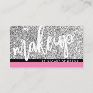 GLAM MAKEUP-penselskript silver glitter rosa svart Visitkort
