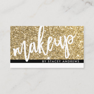GLAM MAKEUP, söt penselskrift med svart guld glitt Visitkort