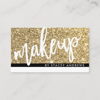 GLAM MAKEUP, söt penselskrift med svart guld glitt Visitkort