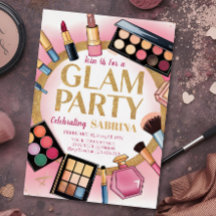 Glam makup födelsedagsfest rosa foil invita