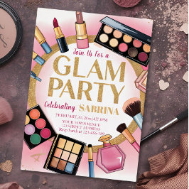 Glam makup födelsedagsfest  rosa foil invita