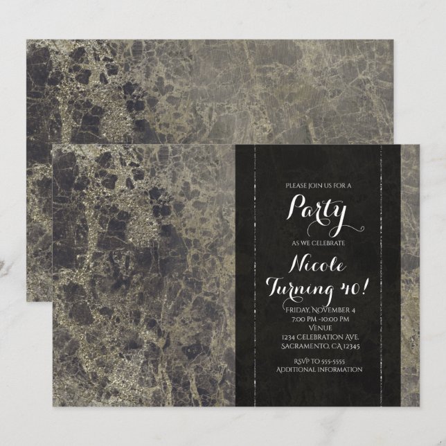 Glam Marble Granite Shimmer Party-inbjudningar Inbjudningar (Fram/baksida)
