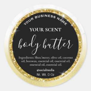 Glam Marble Guld Glitter Black Body Butter Labels Runt Klistermärke