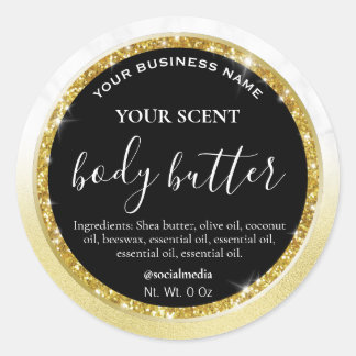 Glam Marble Guld Glitter Black Body Butter Labels Runt Klistermärke