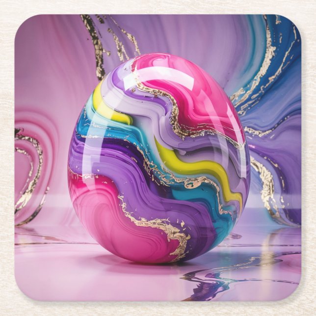 Glam Marble Swirls Guld Egg Underlägg set Papper Kvadrat (Framsidan)