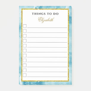 Glam Marble Teal Aqua Blue Guld Girly to Do List Post-it Block