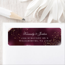 Glam Maroon och Guld Bröllop Returadress Etikett