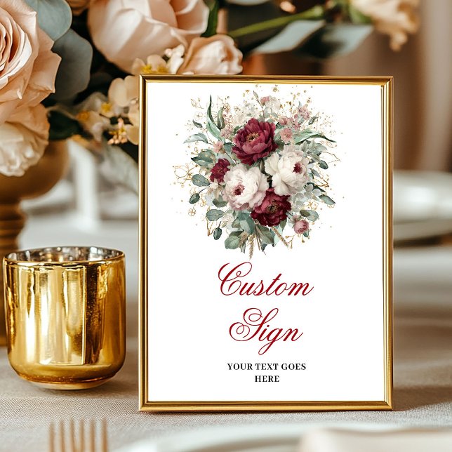 Glam Marsala Blommig Eukalyptus Guld Anpassad Affi Poster (Glam Marsala Floral Eucalyptus Gold Custom Poster)