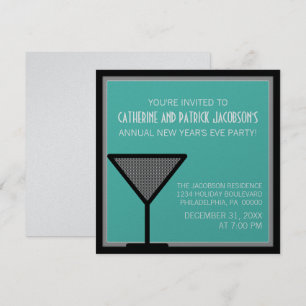 Glam Martini New Year's Inbjudan, Teal Inbjudningar