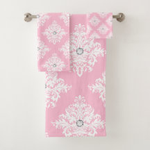 Glam Mauve Rosa Diamonds White Damask