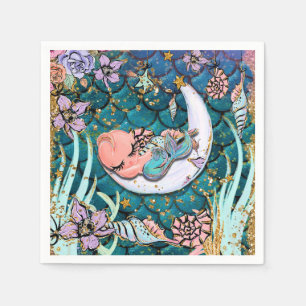Glam Mermaid Guld Glitter Pojke Baby Shower Pappersservett
