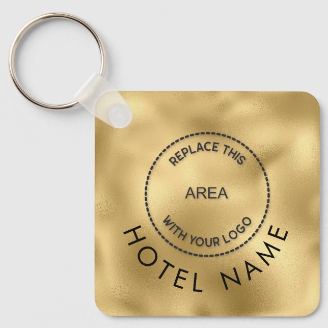 Glam Metallic Guld Hotel Logotyp Qr Code Namn Nyckelring (Framsida)