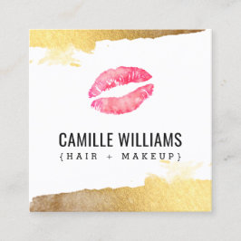 GLAM MINIMALIST luxe guld rosa vattenfärglaskyss Fyrkantigt Visitkort
