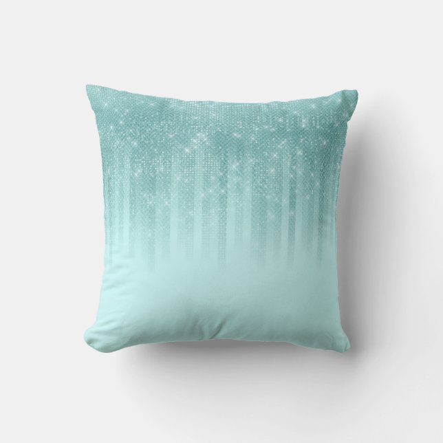 Glam Mint Grönt Aqua Glitter Stripe-övertoning Kudde (Framsida)