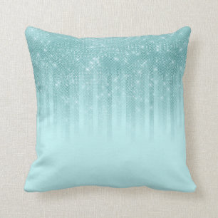 Glam Mint Grönt Aqua Glitter Stripe-övertoning Kudde