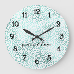 Glam Mint Leopard Skriv ut Stor Klocka