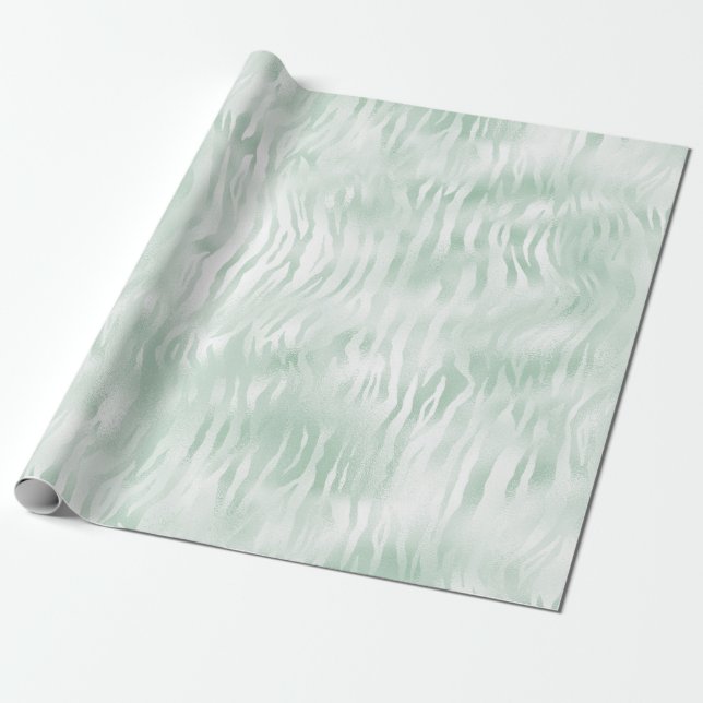 Glam Mint Zebra tryck Presentpapper (Utrullad)