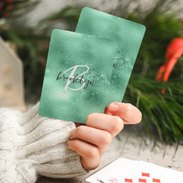 Glam Mintgrön Trendig Skript Monogram Casinokort