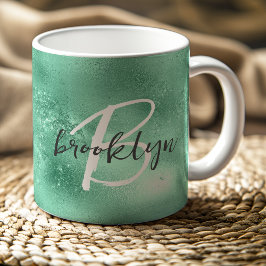 Glam Mintgrön Trendig Skriptmonogram Kaffemugg