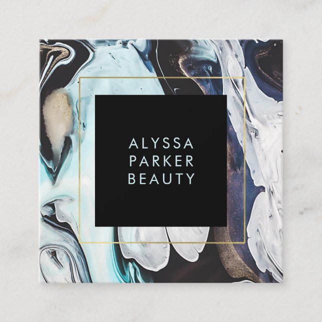 Glam Modern Bläck Swirls med svart Fyrkantigt Visitkort (Framsida)