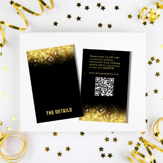 Glam Modern Bröllop i Svarta Guld Glitter Tilläggskort