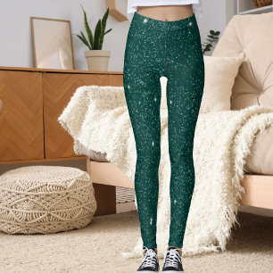 Glam Modern Grön Glitter Glans Sport Kvinnor Prese Leggings