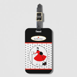 Glam Modern Retro Dam med Scottie Hund Travel Bagagebricka