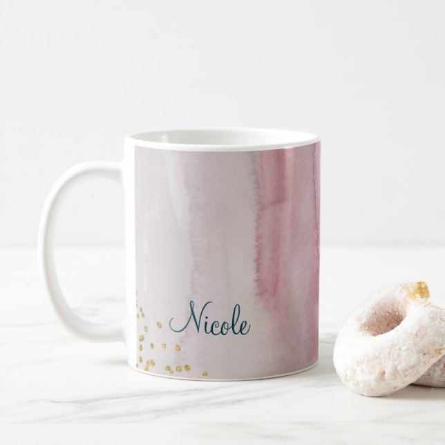 Glam Modern Rosa Blå Guld Personlig Kaffemugg (Med munk)