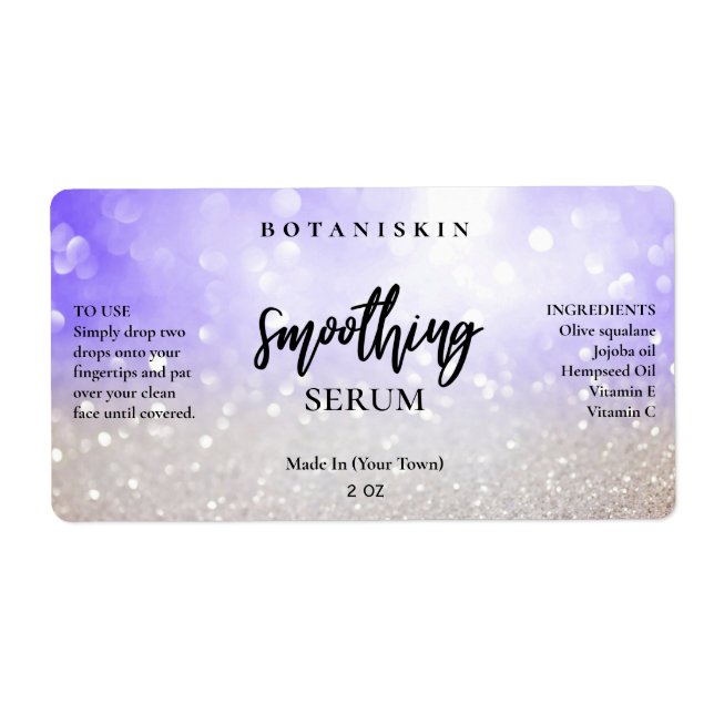 Glam Modern serumetiketter för Silver Glitter Blue Fraktsedel (Framsidan)