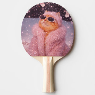 Glam Money Katt i rosa pälsrock och solglasögon Pingisracket
