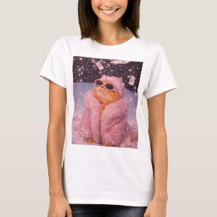 Glam Money Katt i rosa pälsrock och solglasögon T Shirt