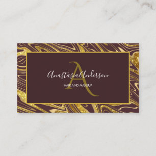 Glam Monogram, grovt burgundy Guld Marble Glitter Visitkort