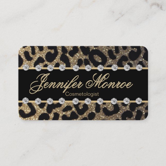 Glam Monogram Guld Leopard och diamanter Tidsbeställning Kort (Framsida)