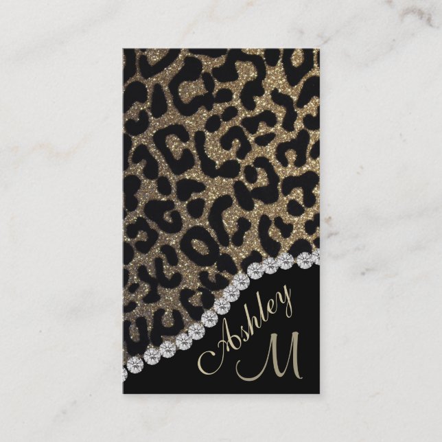 Glam Monogram Leopard Skriv ut Tidsbeställning Kort (Framsida)