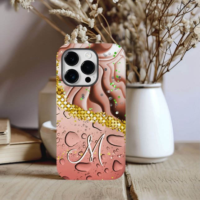 Glam Monogram M Brun Marmor Fantasy Regndroppar (Skapare uppladdad)