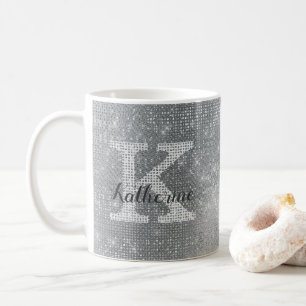 Glam Monogram Namn, Girel, Gnistra Silver Kaffemugg