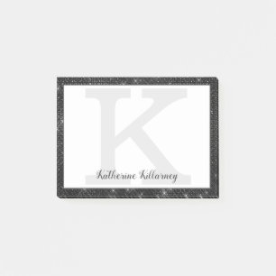 Glam Monogram Namn, svart, Glitter Post-it Block