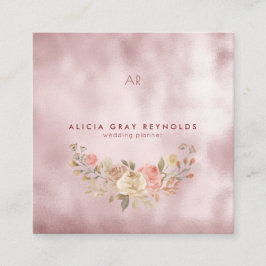 Glam Monogram Ro Guld Blommigt Bröllopsfixaren  Fyrkantigt Visitkort