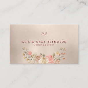 Glam Monogram Watercolor Blommigt Bröllopsfixaren Visitkort