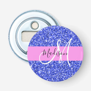 Glam Mörk blått Rosa Glitter Sparkles Namn Monogra Flasköppnare