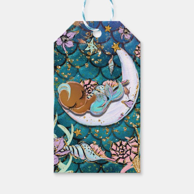 Glam Mörk Sjöjungfru Boy Baby Shower Födelsedagsfe Presentetikett (Framsidan)