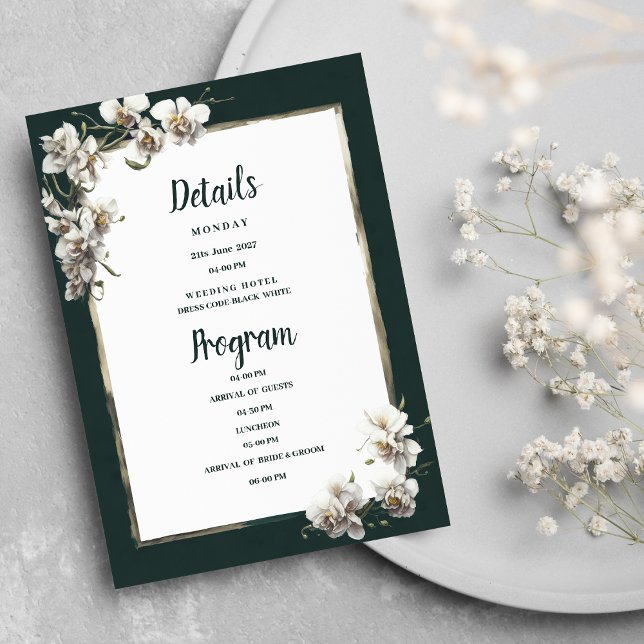 Glam mörkgrön guld vit orkidé Detaljer Program (Glam dark green gold white orchid Details Program )