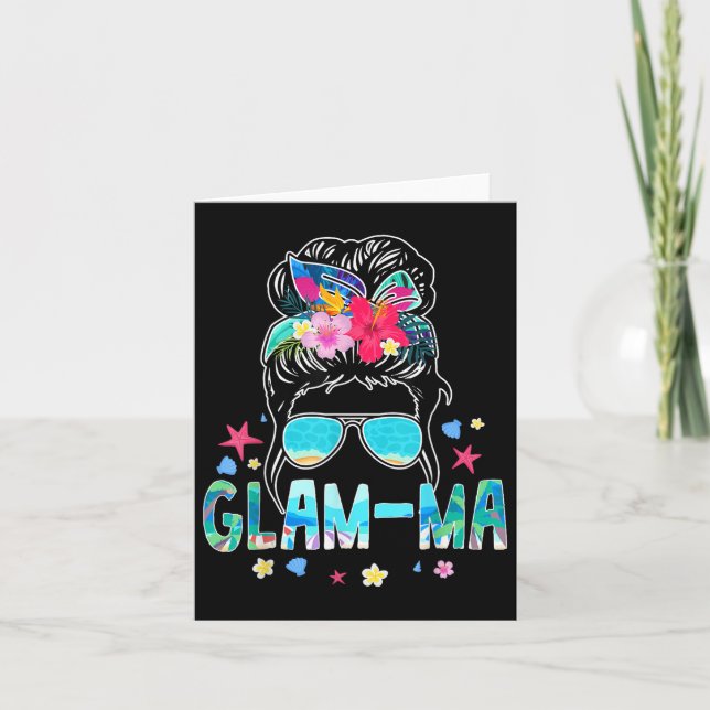 Glam-morsa Hej Summer Beach Älskare Messy Bun Summ Kort (Framsida)