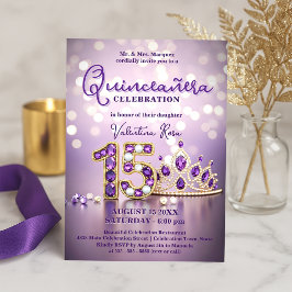 Glam Moukling Rosa Lila Tiara Quinceañera Inbjudningar