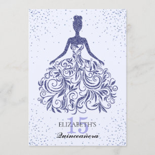 Glam Navy Blue Gnistra Dress Quinceañera Glitter Inbjudningar