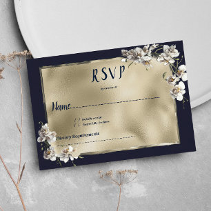Glam navy blue gold white orchid Bli RSVP Inbjudningar