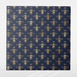 Glam Navy Blue Guld Bees Krona Kakelplatta