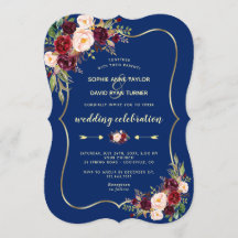 Glam Navy Blue Guld Burgundy Blommigt Bröllop